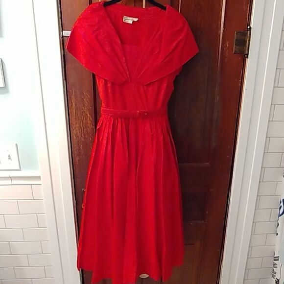 Vintage Dresses & Skirts - Vtg 50s Gigi Young Red Acetate Rockabilly Dress